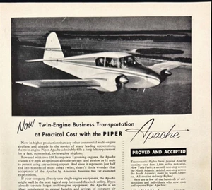 1955 Piper Apache Twin Engine Aircraft Lock Haven PA Vintage Print Ad - Picture 1 of 7