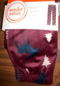 Boys PAJAMA BOTTOMS SLEEP PANTS M(8) PAJAMAS Pocket Super Soft Burgundy/Moose - Picture 1 of 4