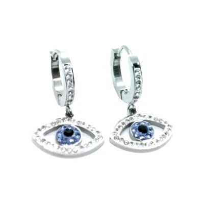 Orecchini  Donna Acciaio  con Zirconi. Orecchini Uomo Cerchio Con Occhio Greco  - Immagine 1 di 4