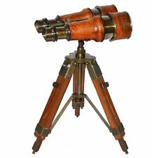 6" Binocular Antique Nautical Table Top Brass Telescope with Wooden Tripod Stand