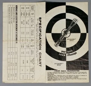 Mira para rifle Tasco centrada en la óptica de colección características y folleto de tabla de especificaciones - Imagen 1 de 4