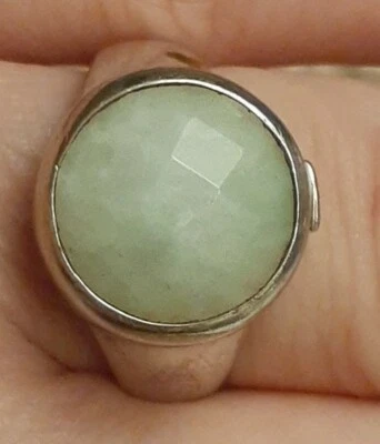 Designer Sterling Silver Faceted Celedon Jade Ruby Ring Size 7 Signed ELLE - Image 1 of 4