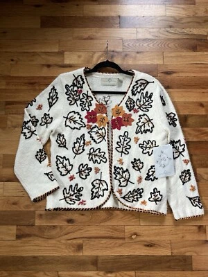 Design Options M L Philip Jane Gordon Fall Leaves Sweater Cardigan Thanksgiving - Image 1 of 4