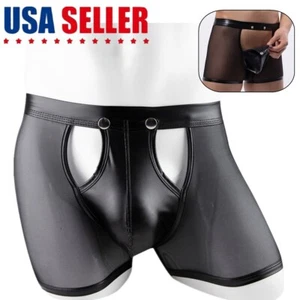 Sexy Men Lingerie Faux Leather Shorts Underpants Press Button Briefs Underwear - Picture 1 of 16