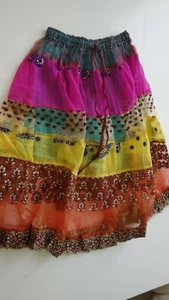 Beautiful Multi-Color Size Medium 24" Long Skirt with Shiny Work Pink/Yellow - Picture 1 of 4