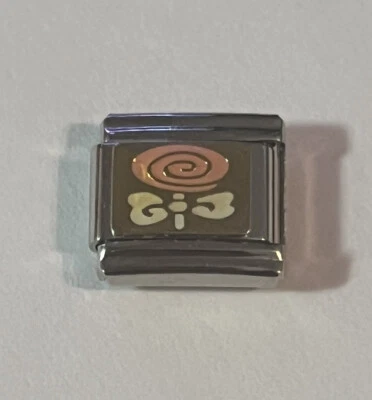 Cute Single Pink Rose - Flower - Gold Tone - 9mm Italian Charm Bracelet Link - Image 1 of 4