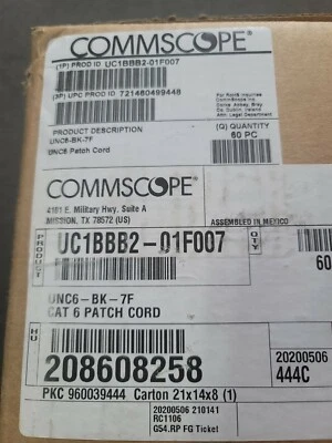 Commscope Uniprise UC1BBB2-01F007 Cat6 Patch Cord, UNC6-BK-7F, Black, 7ft - Image 1 of 3