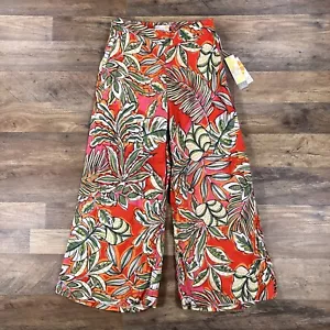 C&C California Pants Womens Small Floral Loose Fit Wide Leg 100% Linen Beach NEW - Picture 1 of 11