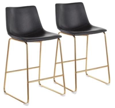 НОВЫЙ! Табуреты Duke Counter, веганская кожа, черное сиденье/золотая рама, набор из 4 табуретов - Изображение 1 из 4