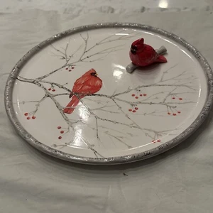 Kate Williams Global Design Connections 12” Platter With Cardinal Art And Figure - Picture 1 of 6