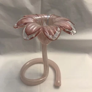 Gewellter Stiel Blume handgeblasene Kunst Glas rosa - Bild 1 von 7