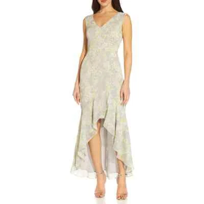 Adrianna Papell Womens Gray Floral High-Low Sleeveless V-Neck Maxi Dress Size 4 - Image 1 of 4