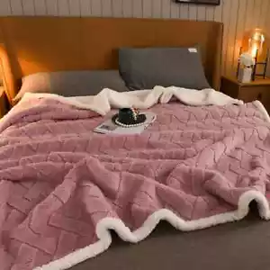 1 Pc Checkered Jacquard Thickened Double Composite Blanket Warm Soft Cozy - Picture 1 of 18