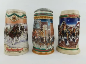 LOT of Three Authentic Budweiser Collectible Holiday Steins - 1996, 1997, 1998 - Picture 1 of 12