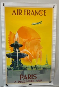 Original Vintage Travel Airline Poster Air France Paris 1950’s Linen Backed - Picture 1 of 5