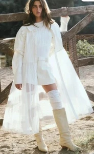 Free People Flower Bud Baby Maxi Top Jacket Cord Crochet Ivory UK XS RRP $268 - Picture 1 of 11
