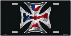 Maltese Cross American Flag Metal License Plate - Picture 1 of 1