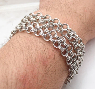 Epiphany Diamond Cut 4 Row Rolo Circle Link Bracelet Anti-Tarnish 925 Silver - Image 1 of 4