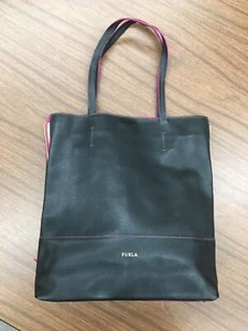 FURLA Black Leather & Fuchsia Suede 2-Tone Large Tote Handbag Purse Bag - Picture 1 of 10