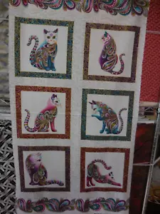 "Cat-i-tude" Panel, Gold Metallic White, Benartex, panel - Picture 1 of 3