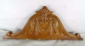 17.3" Antique French Carved Wood Pediment Crest Medallion Solid Cherry Wood