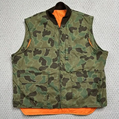 Vintage Woolrich Mens Green Camo Blaze Reversible Down Hunting Vest Size XL USA - Image 1 of 4