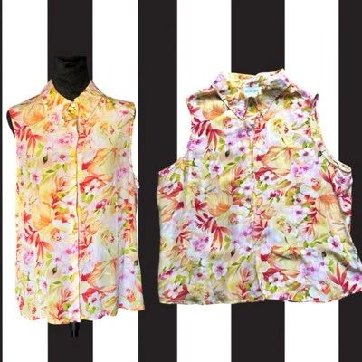 Винтажная шелковая цветочная прозрачная блузка без рукавов на пуговицах Jaclyn Smith - Изображение 1 из 4