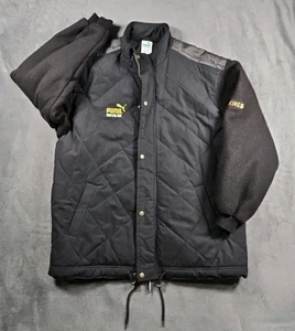 Puma King Coat Men XL Black Quilted Embroidered Full-Zip Pockets Snap Jacket - Picture 1 of 6