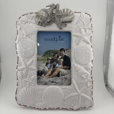 Coastal Home Picture Frame Upscale Beach Terracotta Sealife White Silver Accents - Image 1 of 4