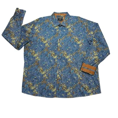 Barabas Paisley Shirt Men XXXL Blue w/Flip Cuff Long Sleeve Button Down 3XL - Image 1 of 4