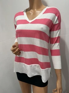 maglione donna tommy bahama bianco/rosa a righe taglia XXS - Foto 1 di 9