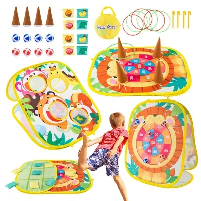 Starpony 4 IN 1 Bean Bag Toss Game Collapsible Portable Cornhole Throwing Game