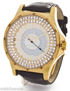 Kings Master Men's Gold-tone Case Black Leather Band 0.12ct Diamond 124M - Picture 1 of 1