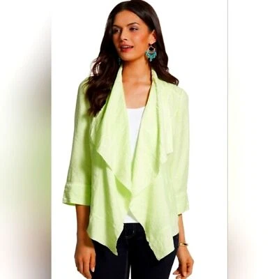 Chico's Drape Front High Low Linen Jacket - Image 1 of 3