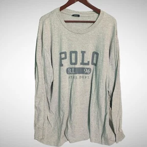 Vintage Polo Shirt Mens XXL Solid Grey Crew Neck Long Sleeve T Shirt Graphic - Picture 1 of 6