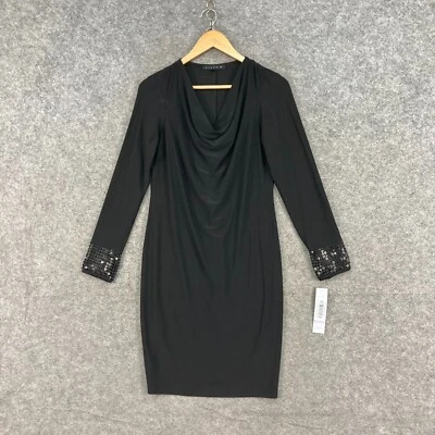 NUEVO Vestido Tiana B Mujer Talla 6 Negro Manga Larga Capucha Cuello Bodycon Jersey 32209 Foto 1 de 4