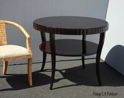 Vintage Baker Furniture Co. Entry Center Table Fluted Edge 2 Tier Barbara Barry Cover