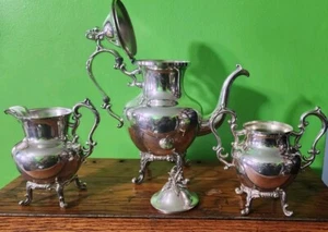 NICE VINTAGE BSC/ BIRMINGHAM SILVER CO SILVER ON COPPER 3 PC TEA SET 🍵 ☕️🫖 - Picture 1 of 23
