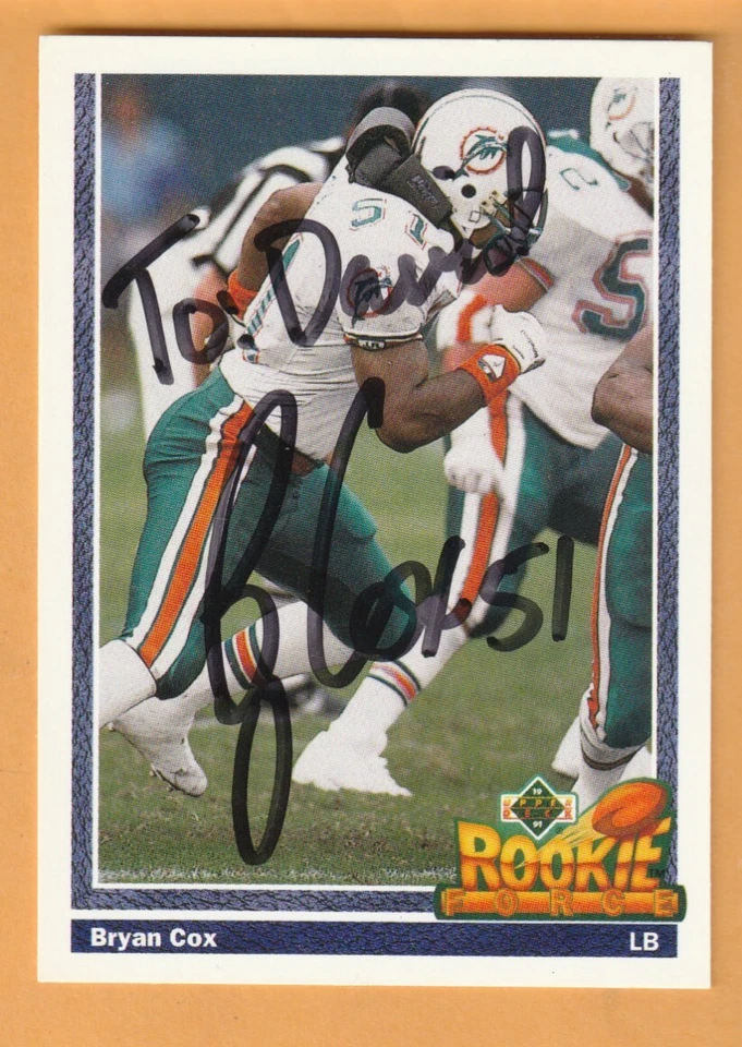 Bryan Cox Miami Dolphins AUTO Signed 1991 Upper Deck RC Western Illinois - Image 1 of 2