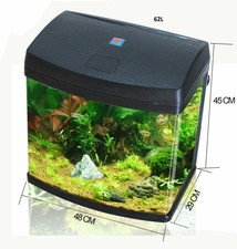 10% OFF 62L Aquarium Fish Glass Tank Fresh Water LED Light Filter Black BXA48