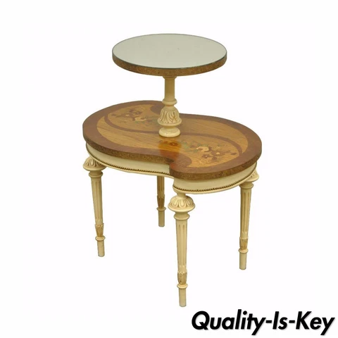 Vintage French Louis XV Carved Satinwood Inlaid Mirror Lamp Table Side Accent Cover
