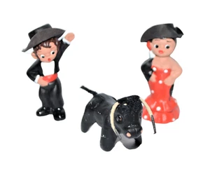 Vintage Bull Fighter & Senorita Figurines Pottery Folk Art Handmade Set of 3 - Picture 1 of 6