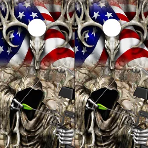 Cornhole Wraps Cornhole Decals Deer Skull Grim Reaper Bow Hunter American Flag - Picture 1 of 6