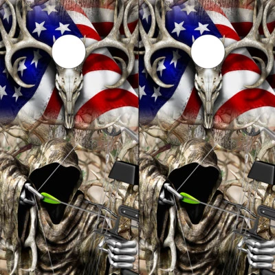 Cornhole Wraps Cornhole Decals Deer Skull Grim Reaper Bow Hunter American Flag  - Image 1 of 4