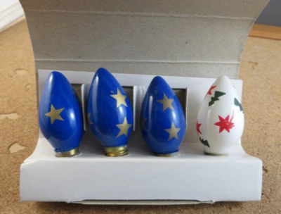 Vintage Hand Painted 3 Blue Star 5w C7 Light Bulb New In Box & White Work #497 - Image 1 of 4