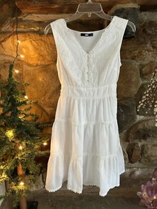 Womens White Lace Embroidered Summer Lined Sundress Size Small 100% Cotton - Picture 1 of 11