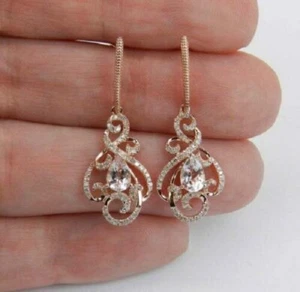 4CT 14K Rose Gold Finish Drop Dangle Lab-Created Round Cut Diamond Stud Earring - Picture 1 of 5