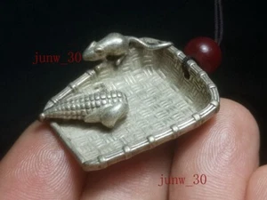 Chinese Tibet Silver Handmade basket mouse maize necklace Pendant Collection - Picture 1 of 8