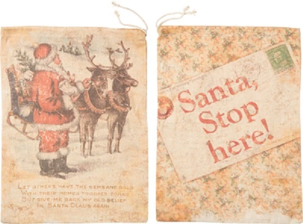 NEW~Merry Christmas Hanging Santa Sack Bag~Fabric Country/Deer/Victorian/Vintage - Image 1 of 1