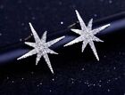 simulated Diamond SNOWFLAKE STAR stud earrings Christmas 14K White Gold plated